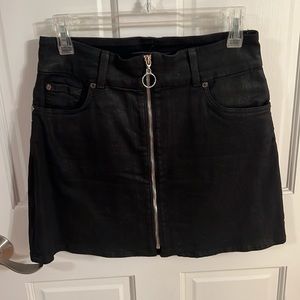 Black Coated Denim Skirt